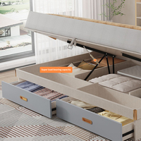 Lit Moderne pour Chambre à Coucher avec Rangement – Cadre de Lit Queen/King Size en Bois Multifonctionnel Style Tatami