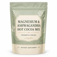 Mélange de cacao chaud au magnésium et à l'ashwagandha, compléments naturels pour détendre l'humeur et calmer l'esprit, aide au sommeil végétalienne, halal
