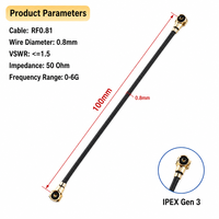 Kabel Pigtail Koaksial RF Generasi ke-3 IPEX ke Generasi ke-3 IPEX RF0.81 Micro Coax 8cm untuk Modul WiFi Antena PCB
