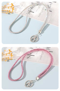 Kalung Kristal Rhinestone Berkilau Universal, Gantungan Ponsel Rantai Panjang, Tali ID Card, Liontin Mobil - Product Image 5