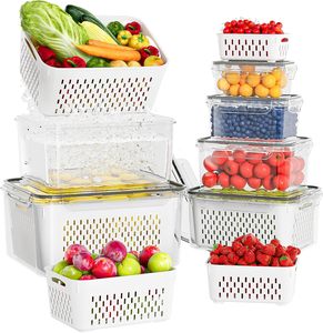 Fruit Storage <b>Containers</b> for Fridge Removable Colanders Lids-Back School <b>Food</b> Storage Borosilicate <b>Glass</b> Freshness Preservation - Product Image 1
