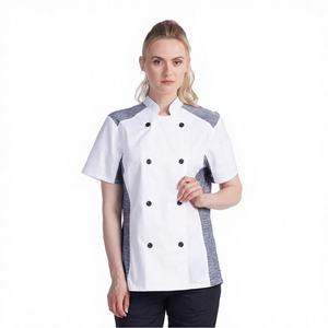 Uniformes de Trabajo de Manga Corta Unisex para Chef de Restaurante, Cocina, Doble Botonadura, para Sushi, Panadería, Cafetería, Camarero, Servicio de Catering, Tejido de Punto Negro - Product Image 3