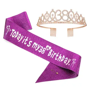 Glitter Crystal Hair Accessories Digital Crown Wholesale Girls Women Birthday Party Sash Crown