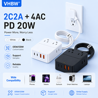 Estación de Carga USB PD de 20W, 2 USB-C, 2 USB-A, Cargador Rápido con Enchufe Estadounidense, Cable de Alimentación de CA Blanco para Teléfonos Móviles