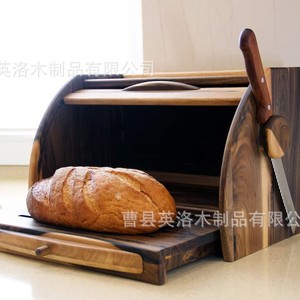 Bread Storage Box Solid Wood Roll Top With Drawer <b>Kitchen</b> Countertop Bread Container Natural Wood Color Rectangle Shape - Product Image 3