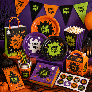 <span class=keywords><strong>Kit</strong></span> de fournitures de fête avec logo personnalisé imprimé, gobelets en papier écologiques, assiettes, serviettes, boîtes cadeaux pour anniversaire - Product Image 1