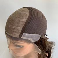 Listo para enviar Gorra de silicona Alopecia Pérdida de cabello Pelucas médicas Peluca con malla frontal superior de seda Cabello europeo Marrón oscuro Color resaltado