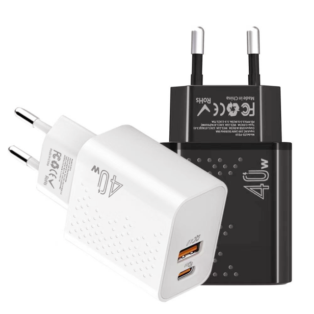 40W Wall Charger Quick Charge 2 Ports QC4.0 PD USB C Fast Charging Mobile Phone Power Supply Adapter With Box Package