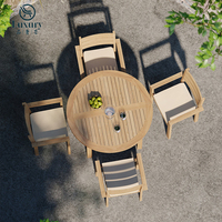 Ensemble de salle à manger d'extérieur en teck massif, moderne, luxueux, durable et imperméable, avec table ronde et chaises pour jardin et cour