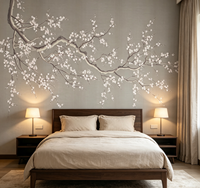 Murale murale chinoise en papier 3D personnalisée, motif arbre fleuri et oiseaux, imperméable, élégante, pour chambre à coucher, salles à manger, salon de thé, bureau