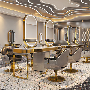 Estaciones de Espejo Doradas para Peluquería y <span class=keywords><strong>Barber</strong></span>ía con Iluminación LED - Product Image 2