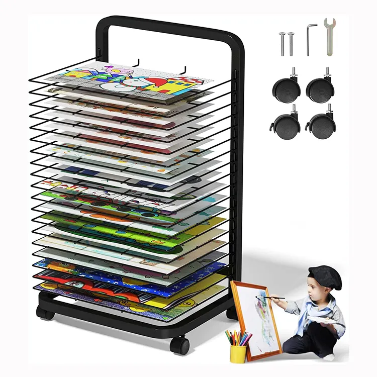 JH-Mech Flexible and Stackable Design Easy to Assemble Mobile 20 Shelves Metal Painting Drying Racks