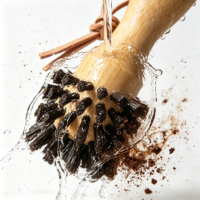 Brosse de nettoyage artisanale en bambou pour équipement à café, à poils rigides en nylon, pour groupe de distribution d'espresso, avec cordon décoratif en cuir