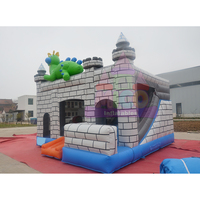 Château gonflable Dino Knight Castle avec toboggan et aire de jeux d'aventure pour les fêtes d'anniversaire des enfants