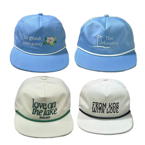 Quanzhou Yuancheng personalizado azul claro boda camionero sombrero invitados 5 paneles bordado Snapback Nombre Fecha escrito cuerda gorra de béisbol - Product Image 1