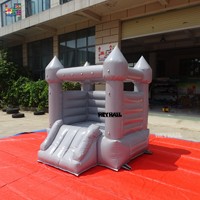 Château gonflable commercial gris brillant avec toboggan, combo de location pour fêtes, en PVC commercial