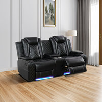 Canapé-lit futon moderne 73,5 pouces avec éclairage LED, fauteuil inclinable électrique, console centrale, pliable, en tissu velours pour salon et hôtel