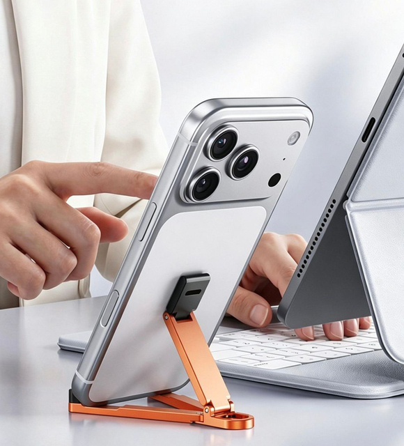 Portable Pocket Foldable Phone Stand with Keychain Clip Adjustable Lightweight Mini Hands-Free Cell Phone Holder for Travel Desk