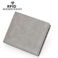 Dompet Kulit Mikrofiber Pria Sederhana Anti-Pencurian RFID Dompet Pendek Tempat Kartu Kredit Penjepit Uang Dompet Tipis Abu-abu untuk Pria