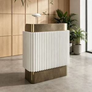 Luxury Modern Fluted Wood & Brushed Gold Reception <b>Desk</b>-Small Standing Checkout Counter for Hotels Compact Commercial Use - Product Image 4