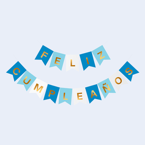 Ghirlanda Feliz Cumpleaños Blu e Oro con Lettere, 16 Pezzi, Striscione per Feste da 4 Metri - Product Image 2