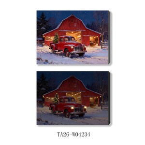 Decorazione da parete con camion rosso rustico incorniciato e rami di abete rosso, stampa artistica vintage natalizia per soggiorno - Product Image 2
