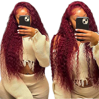 Toptan Bakire İnsan Saçı Dantel Ön Peruk Kırmızımsı Jerry Curl Su Dalgası Uzun Boylu Yapıştırıcısız Önceden Yolunmuş Doğal Saç Çizgisi