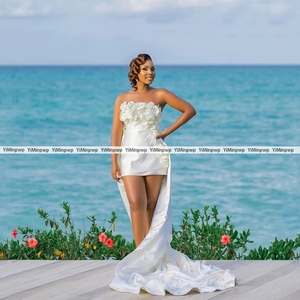 Customized Mini Flowers Satin <strong>Weding</strong> <strong>Dress</strong> Sheath Strapless Above Knee Short Beach Bride Party Gowns Vestidos De Novia 2025 - Product Image 1