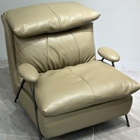 Fauteuil de détente minimaliste moderne, chaise simple en cuir véritable avec structure métallique pour hôtel, chambre et maison