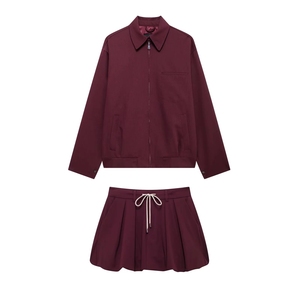 Ghh10847-2025 mới dài tay thời trang cao eo ren lên đèn lồng Váy Mini Bộ hai mảnh giản dị - Product Image 1