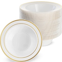 Assiettes et bols profonds jetables en plastique rigide PS estampés or, vente en gros usine Heteng, pour ramen et soupes ; personnalisation disponible