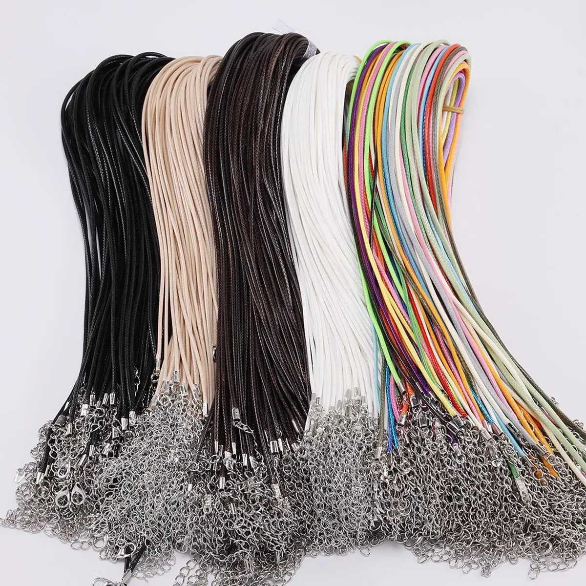 100Pcs/lot 1.5/2mm Leather String Cord Wax Braid Rope Adjustable Chain Lobster Clasp Wax Rope Necklaces Pendant Jewelry Findings