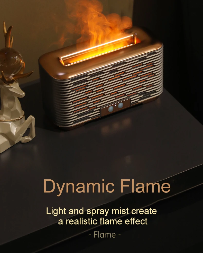 3D Dynamic Flame Effect Essential Oil Aromatherapy Diffuser Spray Air Humidifier With 350ML Water Tank