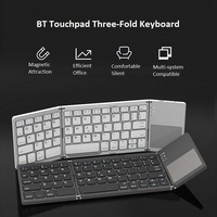Keyboard Membran Nirkabel Mini Portabel Lipat Tiga Ultra Tipis Ukuran Penuh dengan Touchpad Desain Ambidextrous USB 3.0 Android