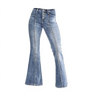Jeans de Mujer de Cintura Alta, Corte Acampanado, Lavado Denim, Algodón, Casuales, Largos, Estilo Primavera, Buena Calidad - Product Image 2
