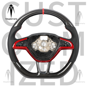 Volante de Cuero con LED y Fibra de Carbono para Skoda Kodiak, Skoda Yeti, <span class=keywords><strong>Octavia</strong></span> RS, Fabia RS - Product Image 1