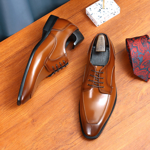 Robe d'affaires en cuir véritable faite à la main pour hommes Derby formel bout pointu brillant bord ouvert perlé Style britannique chaussures de mariage marié - Product Image 3