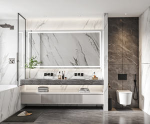 Mueble de Baño de Lujo con Sensor Inteligente, Espejo LED y Gabinete de Almacenamiento Impermeable con Base - Product Image 3