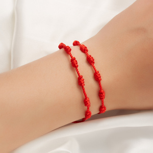 <span class=keywords><strong>Pulsera</strong></span> de cuerda con <span class=keywords><strong>7</strong></span> <span class=keywords><strong>nudos</strong></span> para hombre y mujer, accesorio de color rojo y negro, amuleto de la suerte, hecha a mano, para parejas, joyería, 2 uds. - Product Image 4