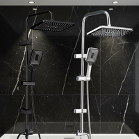 Ensemble colonne de douche carrée polie avec robinet de salle de bain à eau froide et système de robinetterie pour baignoire, pommeau de douche effet pluie