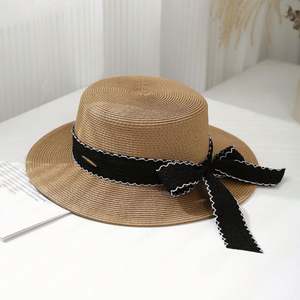 Korean Style Flat Top <b>Straw</b> <b>Hat</b> for Women Spring Summer Bow Strap Seaside Holiday Beach Casual Sun <b>Hats</b> Fashion <b>Boater</b> <b>Hat</b> - Product Image 6