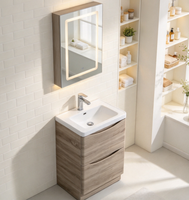 Meubles de salle de bain rectangulaires modernes en MDF pour usage commercial hôtelier, avec miroir éclairé par LED