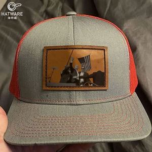 Custom Leather Patch logo <b>Red</b> Richardson 112 Teucker Hats 2024 Adjustable Baseball Hats - Product Image 1