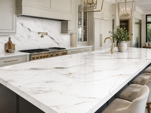 แผ่นควอตซ์พิมพ์ลาย Calacatta Aurelia ยี่ห้อ UNION STONE ขนาดใหญ่พิเศษ เป็นมิตรกับสิ่งแวดล้อม ดีไซน์ทันสมัย เหมาะสำหรับห้องครัว ห้องน้ำ และพื้น - Product Image 2