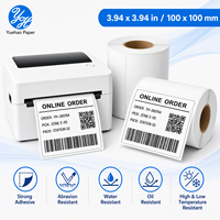 Etiquetas Adhesivas de Papel Térmico 100x100mm, Rollo de Etiquetas Térmicas Directas con Revestimiento Superior, Autoadhesivas para Códigos de Barras y Almacenes