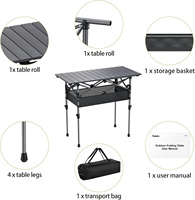 Table pliante réglable en hauteur avec filet de rangement et sac, légère, pour le camping en plein air
