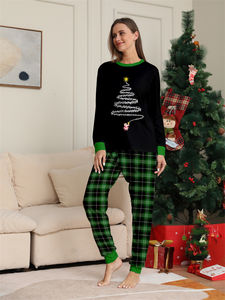 2025 noël famille correspondant pyjamas quatre <span class=keywords><strong>personnes</strong></span> ensemble feux d'artifice imprimer vert <span class=keywords><strong>Plaid</strong></span> noir vêtements de détente - Product Image 6