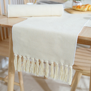 Chất lượng cao màu sắc đồng bằng Waffle cotton linen dệt Wedding party bảng giường Runner tay làm bằng tua - Product Image 4