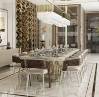 Ensemble de meubles de salle à manger de luxe de grande taille pour villa haut de gamme, table à manger rectangulaire moderne en marbre de luxe pour 12 personnes et ensemble de chaises