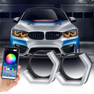Projecteur bi-LED I8 avec anneaux lumineux RGB en cristal, contrôle par application, lumière colorée pour la rénovation des phares de voiture - Product Image 1